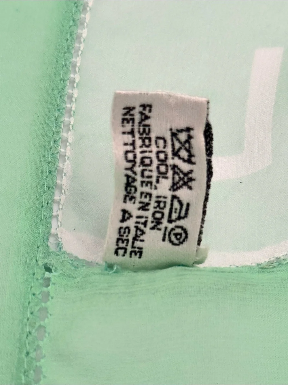 Vintage CHANEL 100% Silk Scarf Mint Green Logo CC Letter Print Made in Italy